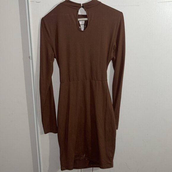 SHEIN Brown Ruched Tie Front Bodycon Dress - Picture 5 of 5